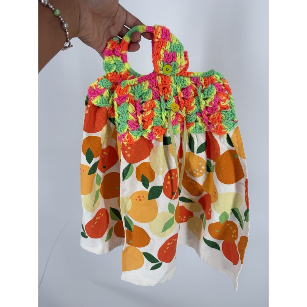 VTG Crochet Hanging Kitchen Towels Citrus Orange Fruit Retro Granny Cottagecore - Picture 8 of 9
